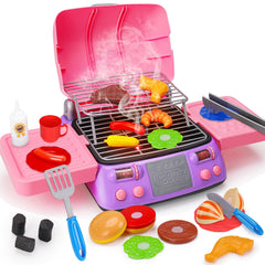 AugToy kids BBQ grill playset in pink with lights for immersive outdoor pretend cooking