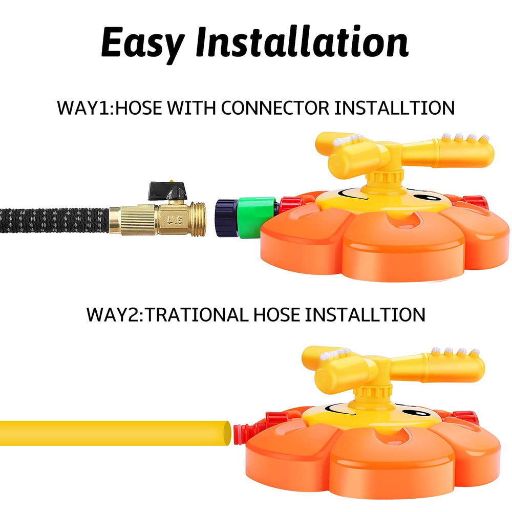 AugToy kids sprinkler with adjustable nozzles for age-appropriate water height.