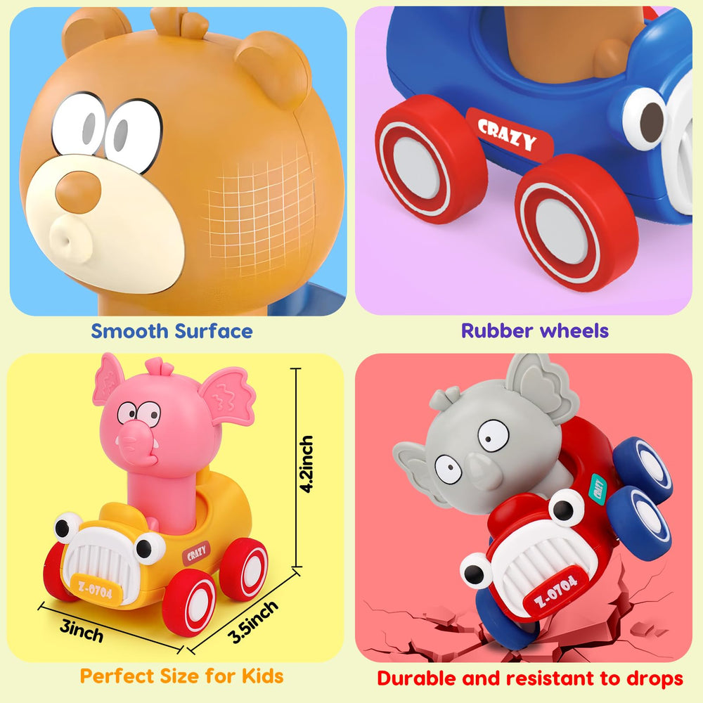 AugToy Press and Go elephant car is durable and battery-free for indoor and outdoor fun.