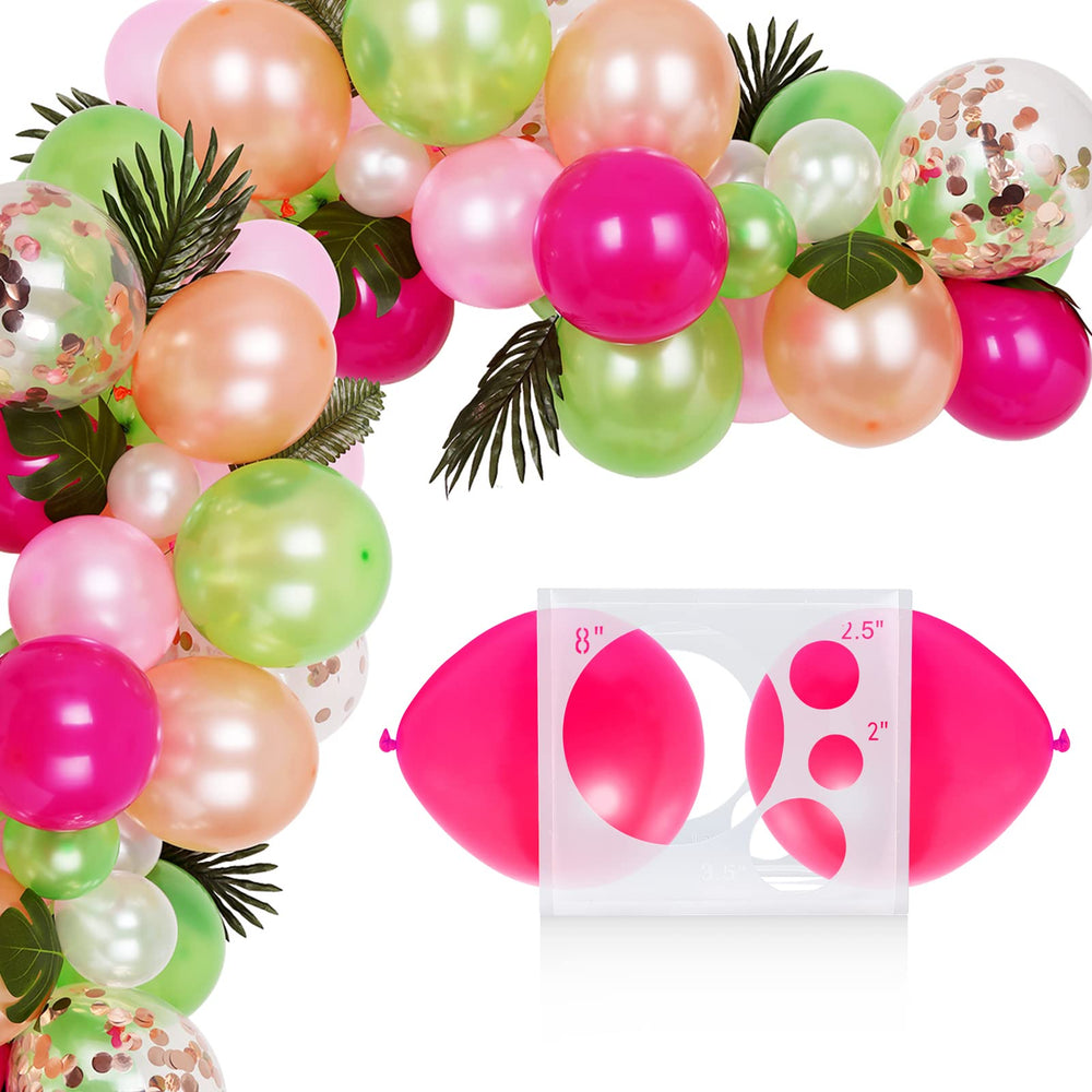 Auihiay garland-size tool in use, ensuring consistent balloon sizes.