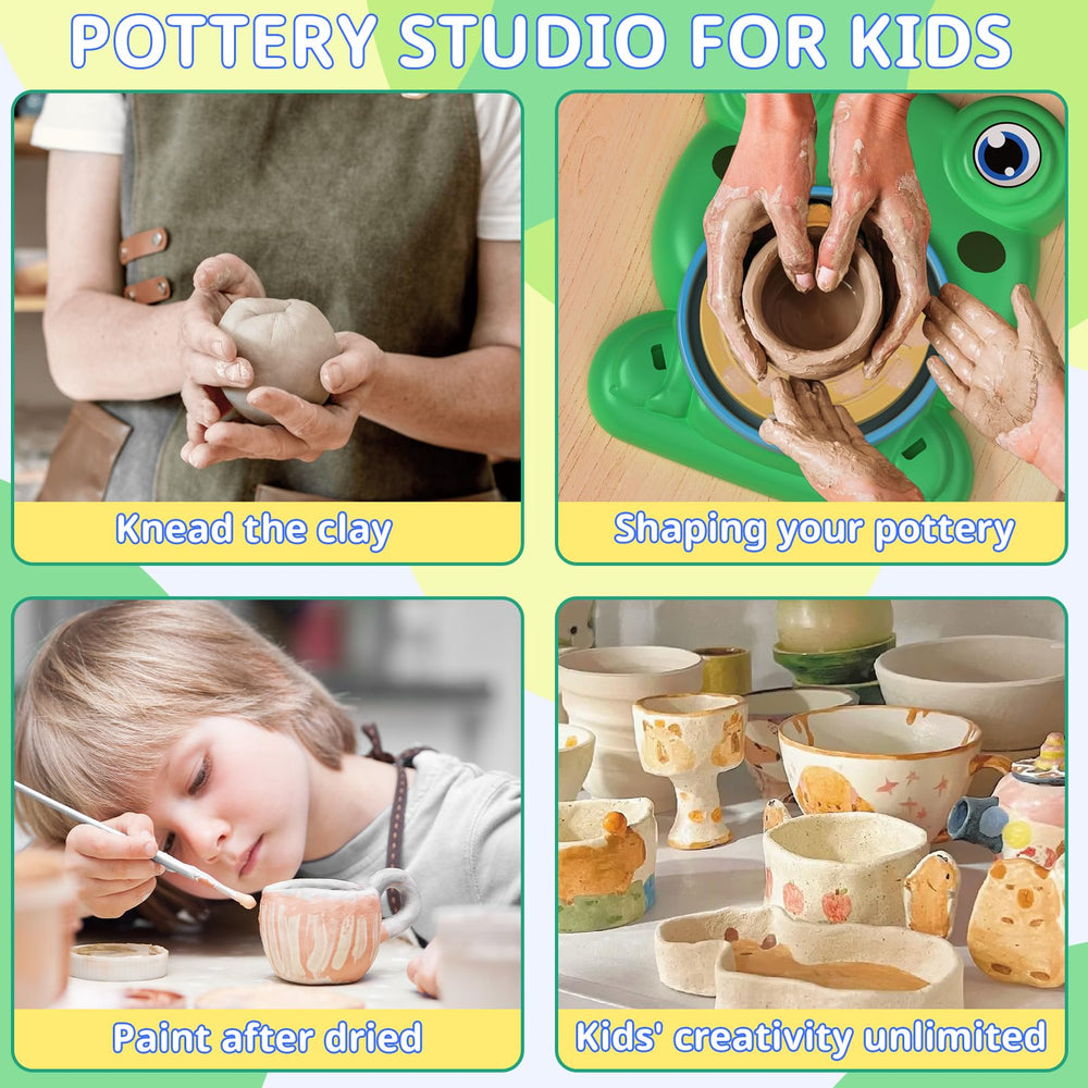 Aujazyble brushes, sponge, and apron keep art mess under control.