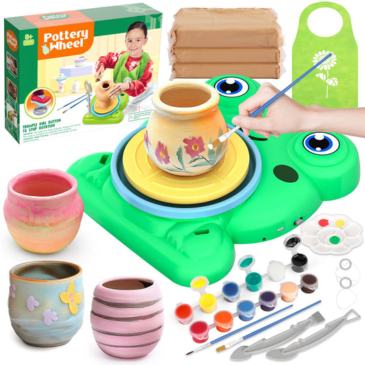 Aujazyble pottery wheel for kids in action, beginner-friendly crafting setup.