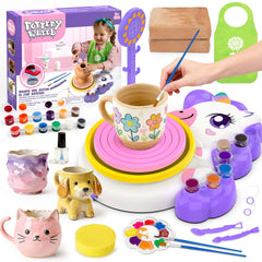 Aujazyble pottery wheel mini setup for kids, safe adjustable-speed wheel promoting creativity.