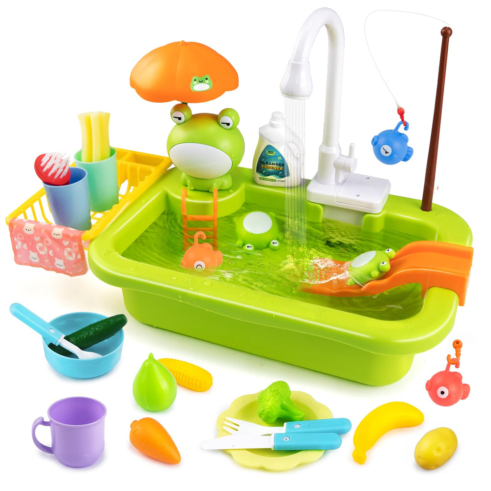 Aukful play sink with running water shows realistic flow for immersive pretend play