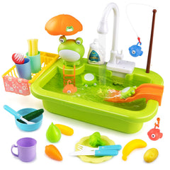 Aukful play sink with running water shows realistic flow for immersive pretend play