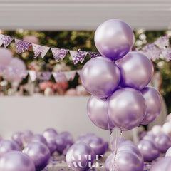 AULE chrome lavender balloons add glossy accents to party styling