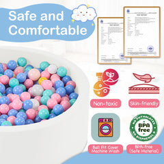 Aunekiv ball pit dimensions 47-2 by 15-7 show a spacious indoor play area.