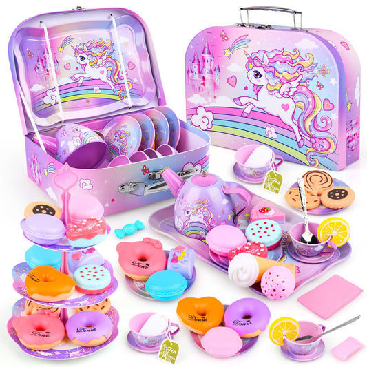 Auney Unicorn Tea Set teapot pouring during a realistic pretend tea party
