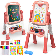 AuntyFey easel with double-sided chalk board and magnets for creative learning.