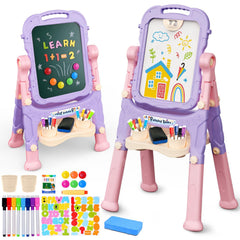 AuntyFey Easel double-sided chalkboard and whiteboard for creative play.