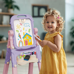 Gift-ready AuntyFey Easel in pink and purple.