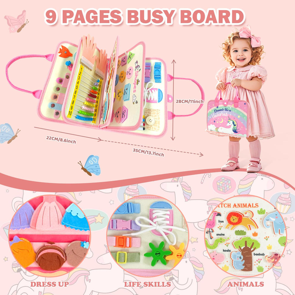 Aurasys Busy Board with letters and numbers supports foundational literacy and numeracy in a playful way.