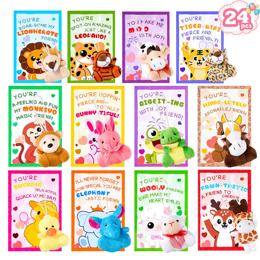 Aurdox 24-pack valentines with mini plush toys, ideal for inclusive classroom exchanges