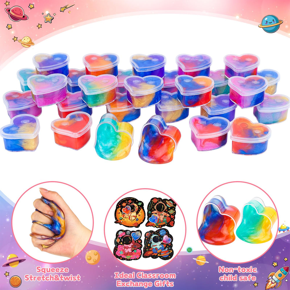 Aurdox 28-pack slime set with attachable cards for easy gifting.
