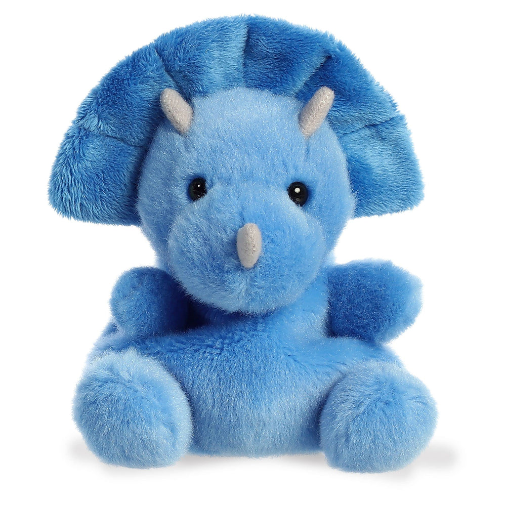 Aurora Palm Pals Tank Triceratops blue front view, cozy plush for imaginative play
