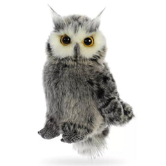 Aurora Barney Owl plush, 9-inch gray toy, soft cuddle companion for imaginative play.