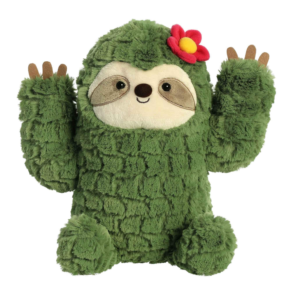 Aurora Cactus Sloth plush face close-up showing ultra-soft fabric for cuddling
