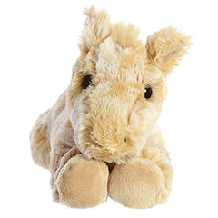 Close-up of soft golden-brown fur on the Aurora Caramel Horse inviting cozy hugs.