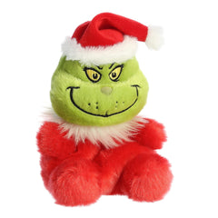 Aurora Dr. Seuss Santa Grinch Palm Pals face close-up for cuddly play