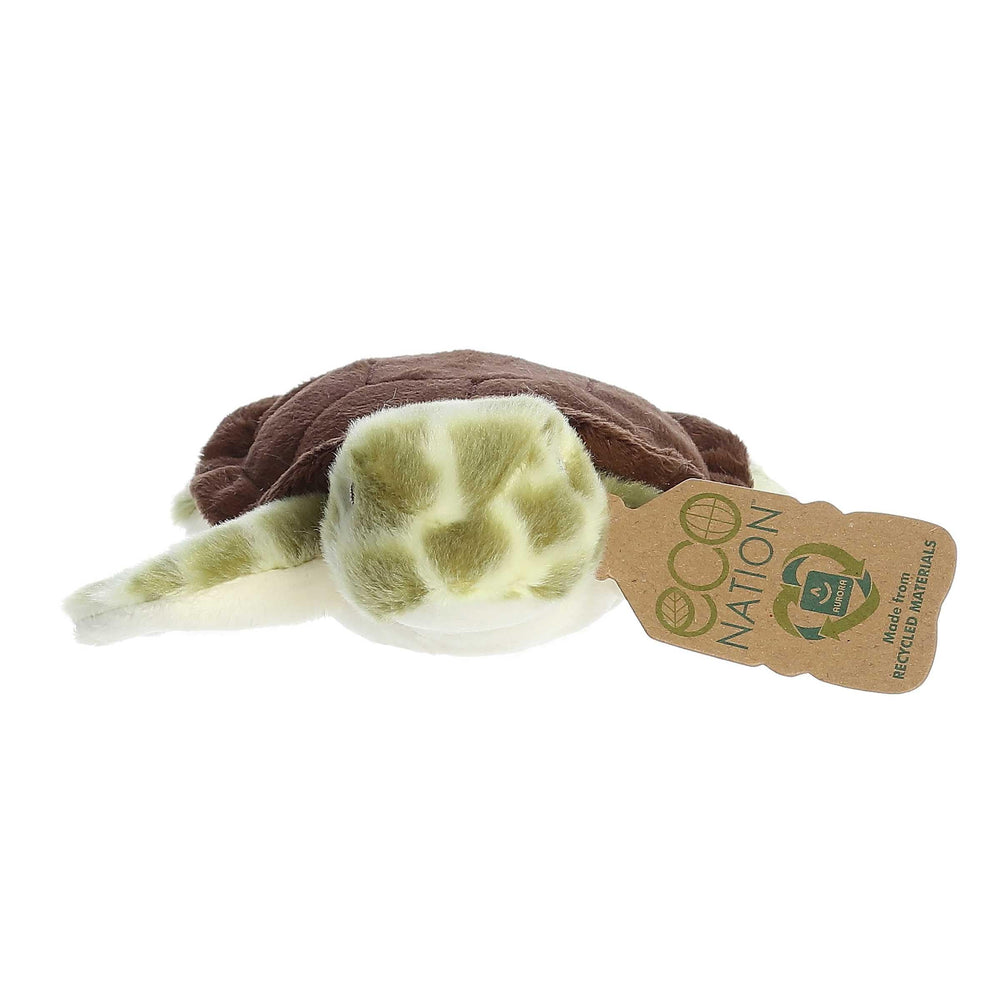 Aurora Eco Softies Sea Turtle hang-tag highlights sustainability choices.