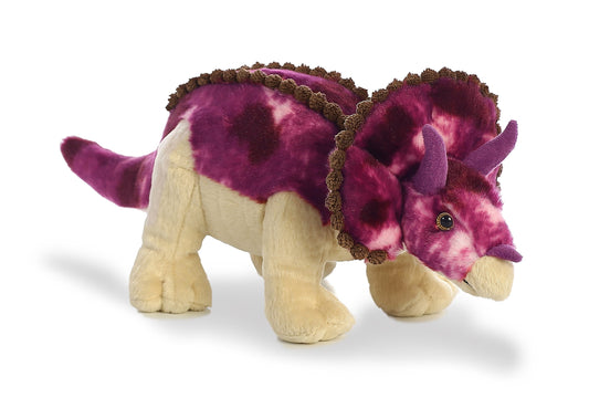 Aurora Ferocious Dinos & Dragons Triceratops plush, purple, perfect for imaginative play.