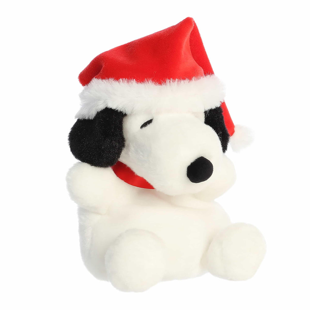 Aurora Festive Peanuts Santa Snoopy Palm Pals detail shot reveals plush texture and authentic charm.