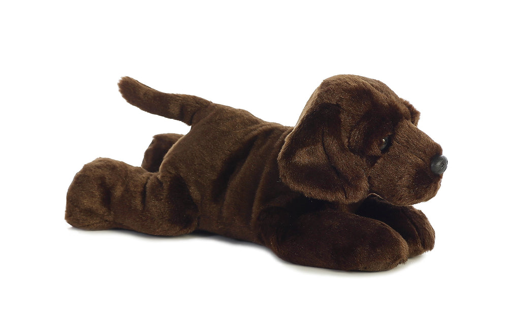 Aurora Flopsie Max Chocolate Lab snuggle closeup highlights soft fur.