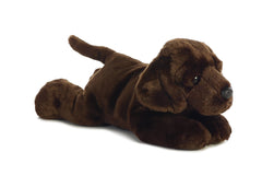 Aurora Flopsie Max Chocolate Lab plush front view for cuddling and play.