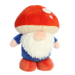 Aurora Gnomlinis Mushroom Gnome red side view highlighting whimsical charm for shelves.