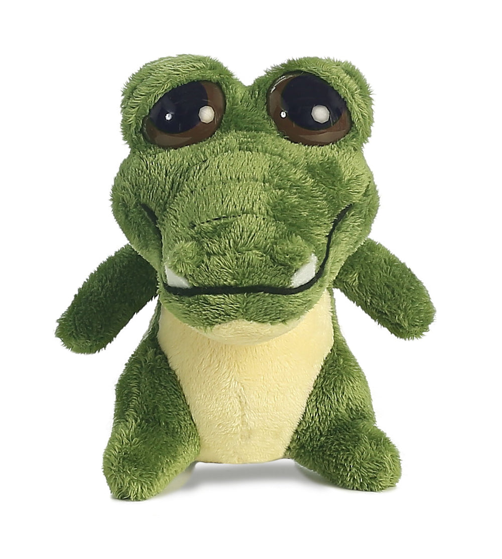 Aurora World plush gator with sleepy eyes for soothing storytelling.
