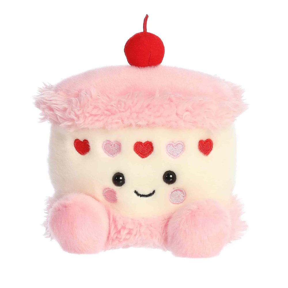 Aurora Jubi Heart Cake plush face close-up, soft pink and white layers for cozy play.