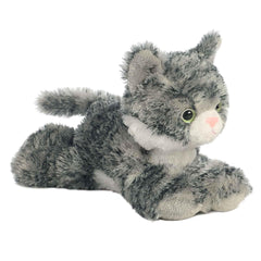 Aurora Lily mini Flopsie gray-striped cat face plush, ideal as a comforting bedtime friend.