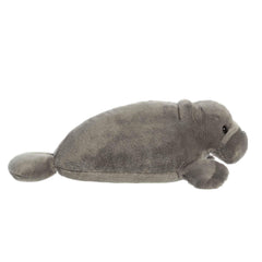 Aurora Manny Manatee Flopsie resting-belly: stable design supports easy, safe play.