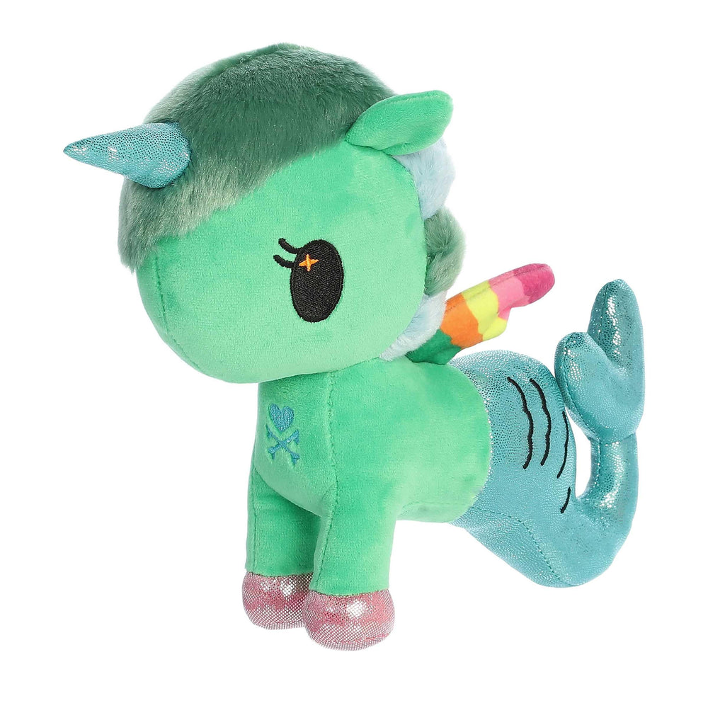 Aurora Mermicorno Isla plush featuring detailed embroidery, great for collectible display shelves.