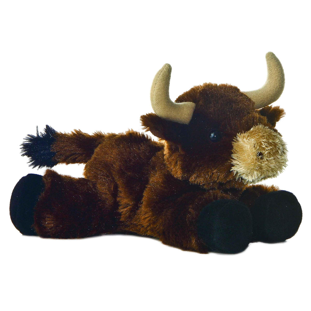Aurora Mini Flopsie Brown Toro front view; cuddly 8-inch plush for cozy playtime.