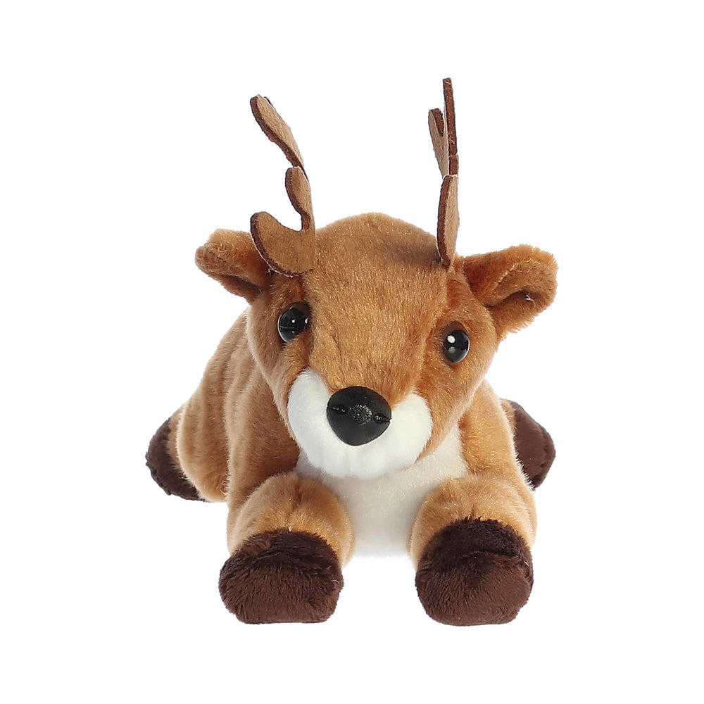 Aurora Mini Flopsie Deer resting on belly enables easy, playful interaction.