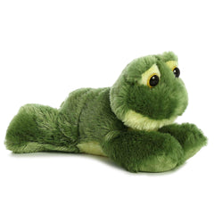 Aurora Frolick Frog plush front view with soft green fur for cuddling