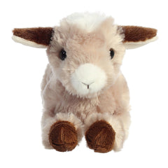 Aurora Paisley Goat plush face closeup, showcasing soft fur for comforting play.