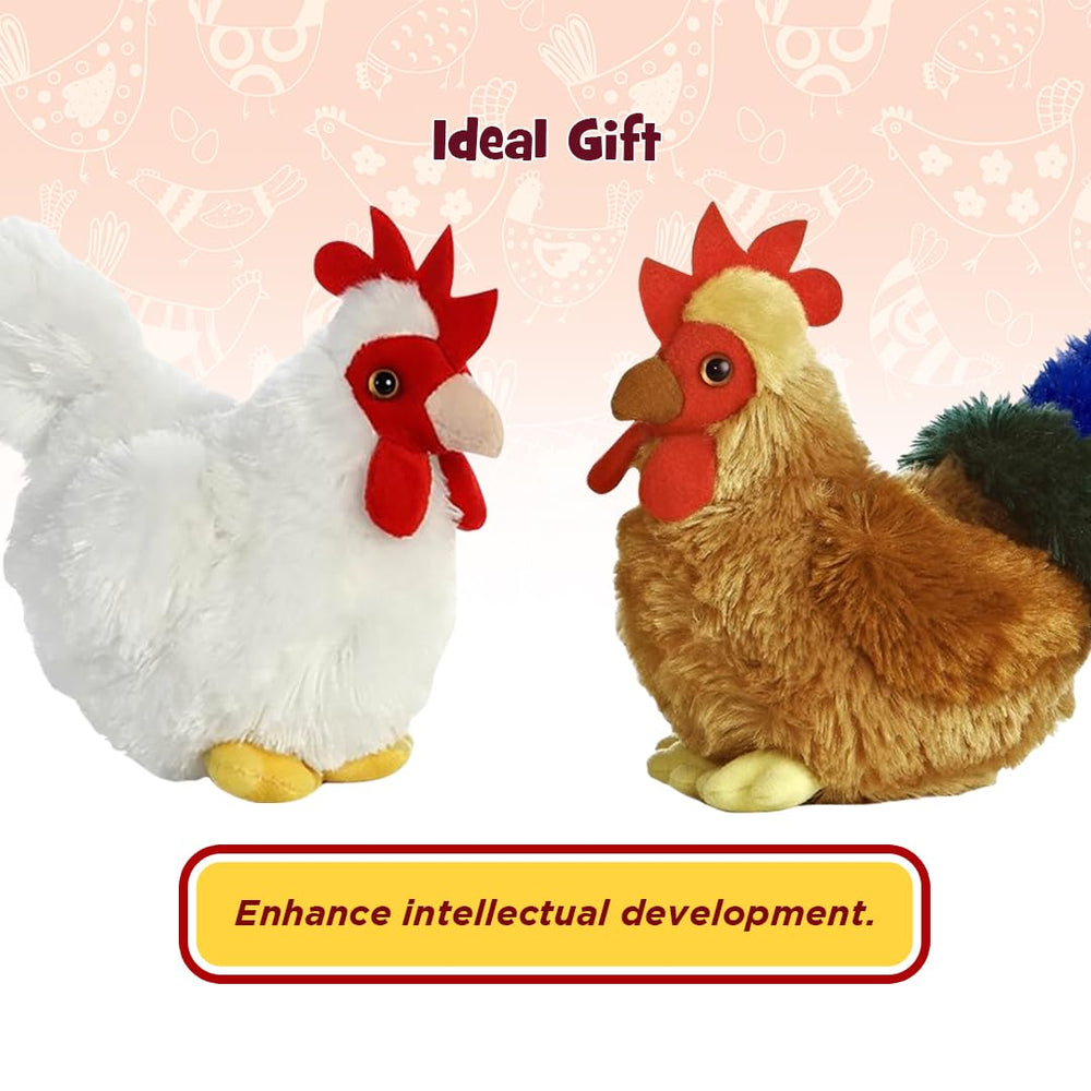 Aurora Mini Flopsie rooster 6in plush, imaginative farm animal for role play.