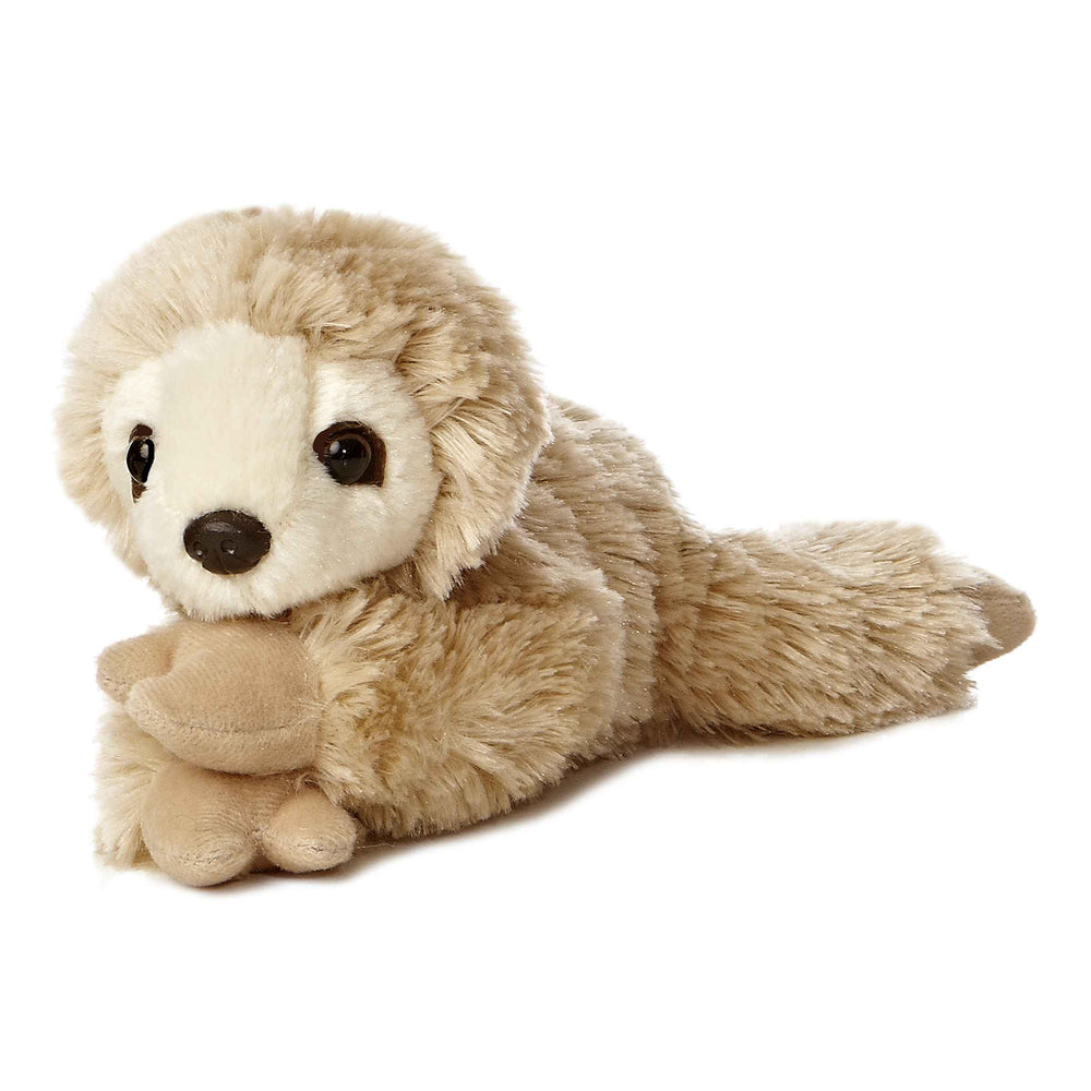 Aurora Mini Flopsie Sloth 8in side-profile reveals soft beige fur.