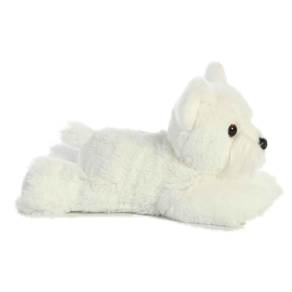 Aurora Windsor Westie plush close-up, fluffy texture and safe lock-washer eyes.