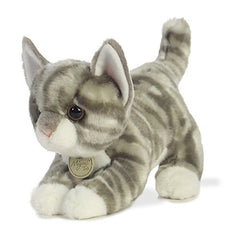 Aurora Miyoni 9-inch Grey Tabby Kitten on shelf adds charming room décor