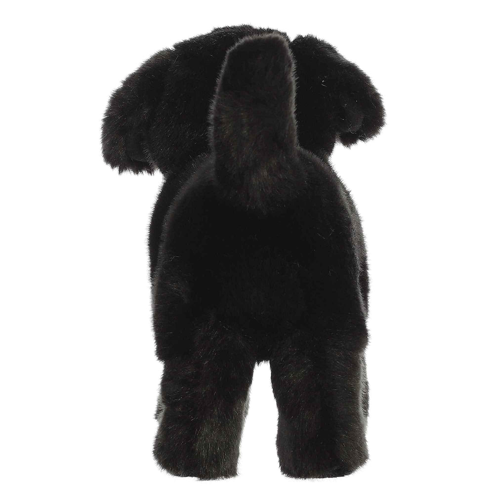 Aurora Miyoni Black Labrador plush includes bean pellets for balanced standing and posing