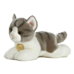 Aurora Miyoni grey tabby cat plush, 8-inch size for cozy companionship.