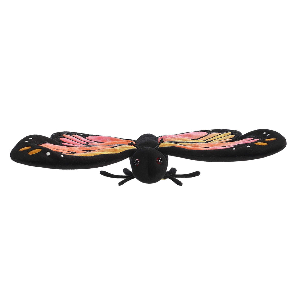 Aurora Miyoni Monarch butterfly plush side view, cuddly companion for bedtime stories.
