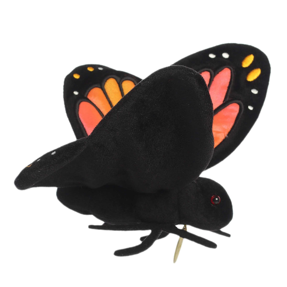 Aurora Miyoni Monarch butterfly plush hang tag, educational species info included.