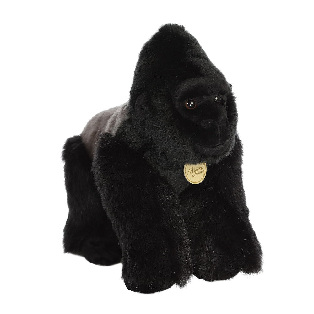 Aurora Miyoni Silverback Gorilla plush side view enhances realistic display on shelves.
