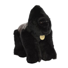 Aurora Miyoni Silverback Gorilla plush side view enhances realistic display on shelves.