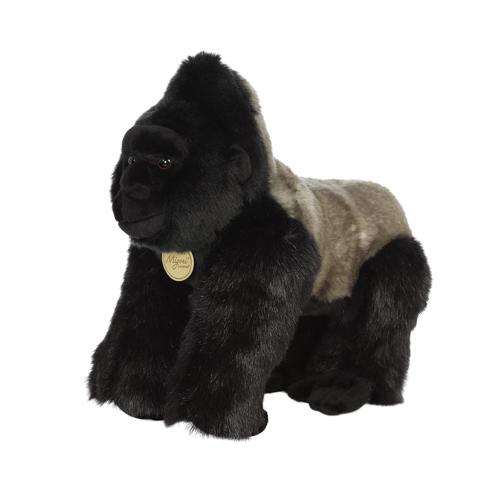 Aurora Miyoni Silverback Gorilla plush hang tag adds educational species info.