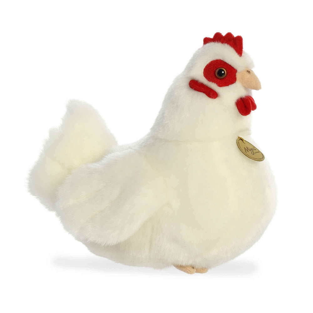 Aurora Miyoni White Hen plush close-up eye detail highlights lifelike charm for play and display.
